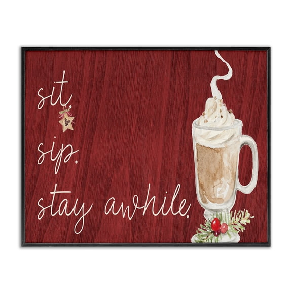 Stupell Industries Coastal Sit Sip Stay Awhile Festive Winter Drink Cup Black Framed Giclee Art, 14 x 11, by Lanie Loreth