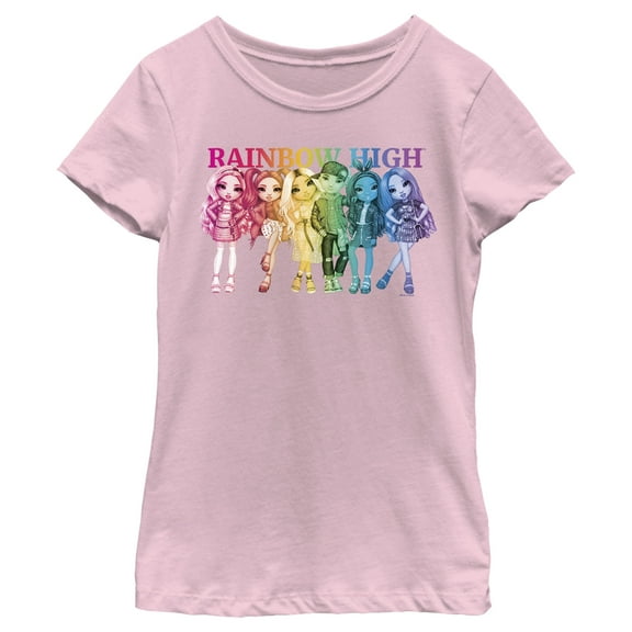 Girl's Rainbow High Colorful Group Shot Graphic Tee Light Pink Large