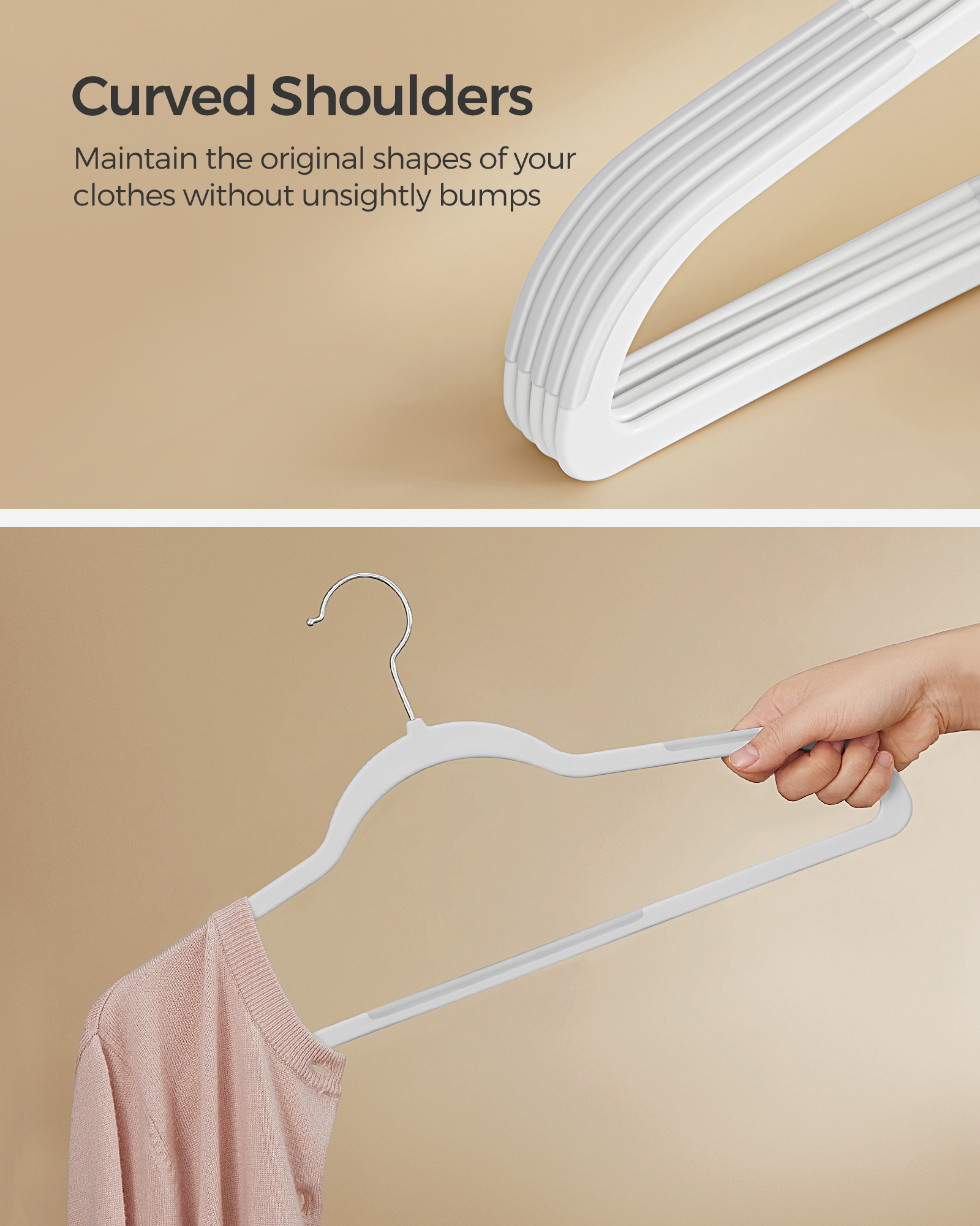 50-Pack Space Saving Plastic Hangers with 360° Swivel Hooks, Heavy Duty Closet Organizers for Coats, Dresses, Pants, Cloud White