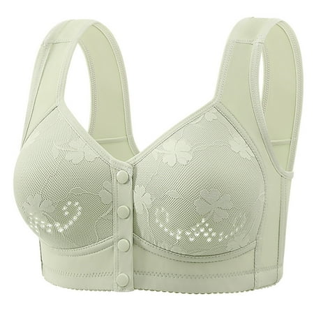 HYSYSB Sports Bras for Women balconette Bras for Women bras No Underwire Full Support strappy Sports Bra front Buckle Grade Underwear Thin Wide Straps Ring Vest Big Bra cotton Sports Bra Green 46
