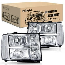 Nilight Headlight Assembly Compatible for 2007 2008-2013 GMC Sierra 1500 2008-2014 GMC Sierra 2500 HD 3500 HD Chrome Housing Clear Corner Clear Lens, Headlights Assembly Replacement