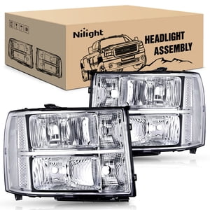 Nilight Headlight Assembly Compatible for 2007 2008-2013 GMC Sierra 1500 2008-2014 GMC Sierra 2500 HD 3500 HD Chrome Housing Clear Corner Clear Lens, Headlights Assembly Replacement