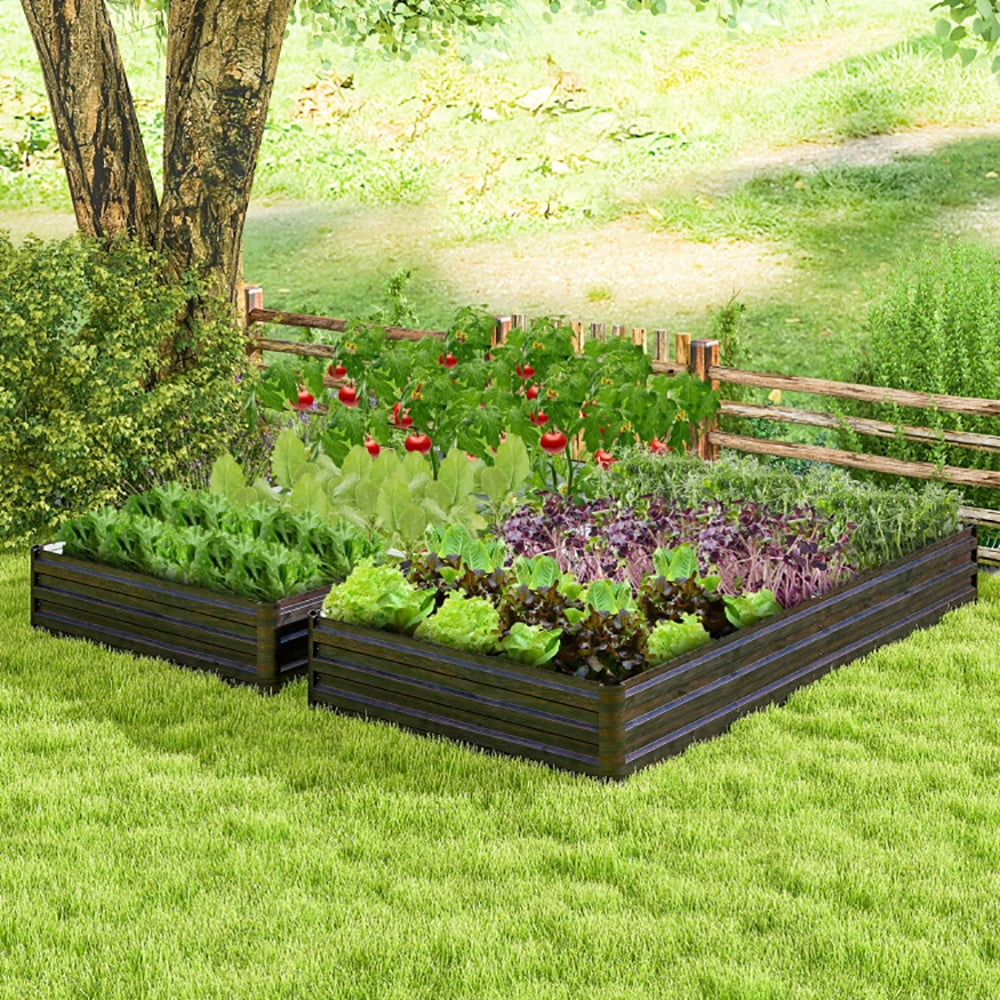 GVN Large Outdoor Metal Planter Box for Vegetable Fruit Herb Flower-Coffee, Outdoor Wooden Elevated Raised Garden Bed for Patio or Yard Gardening