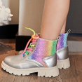 thumbnail image 6 of Cethrio Big Girls Ankle Boots, Comfortable Round Toe Non-Slip Side Zipper Lace Up Boots Silver Size 1.5 Big KIds, 6 of 8