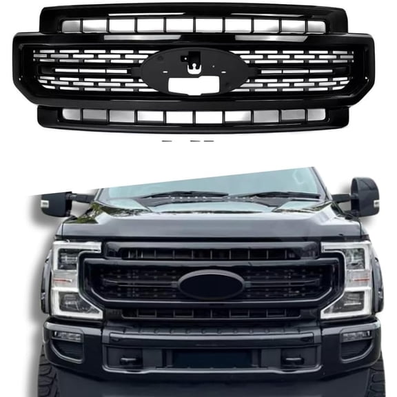 Agate Black Front Grill W/Black Insert Compatible with Ford F250 F350 F450 Super Duty XL/XLT/Platinum/Limited/Lariat/King Ranch 2020 2021 2022 Models, No Emblem, Replacement for LC3Z8200HA