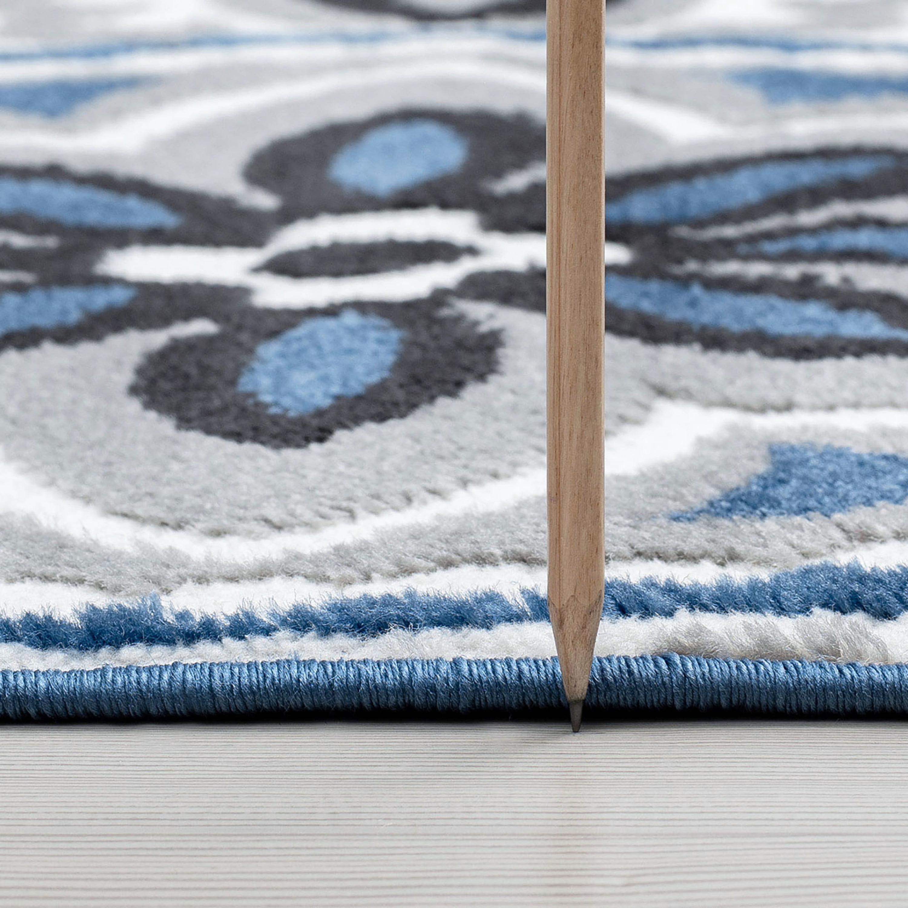 Transitional 9x12 Area Rug (8'10'' x 12'2'') Floral Blue, White Living Room Easy to Clean