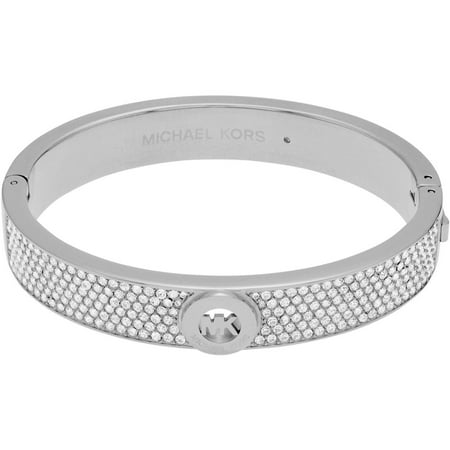 Michael Kors Women's Crystal Stainless Steel Logo Hinged Bangle Fashion Bracelet, 5