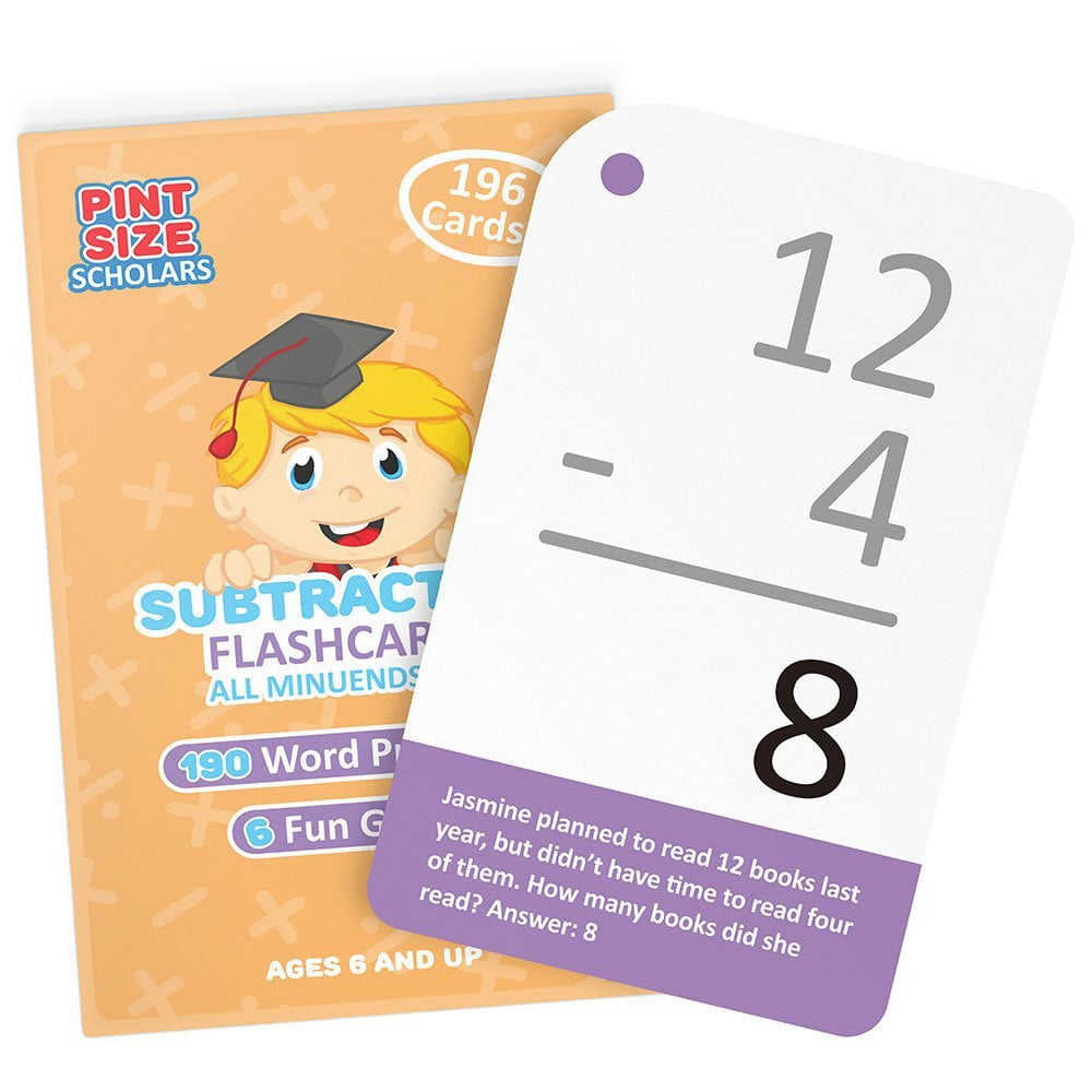 All Minuends 0-16 Plus Word Problems Self Checking Subtraction Flashcards 