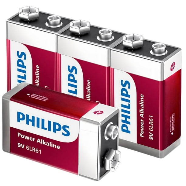 Batería PHILIPS Power Alkaline de 9 V, paquete de 4, larga duración de 5 años