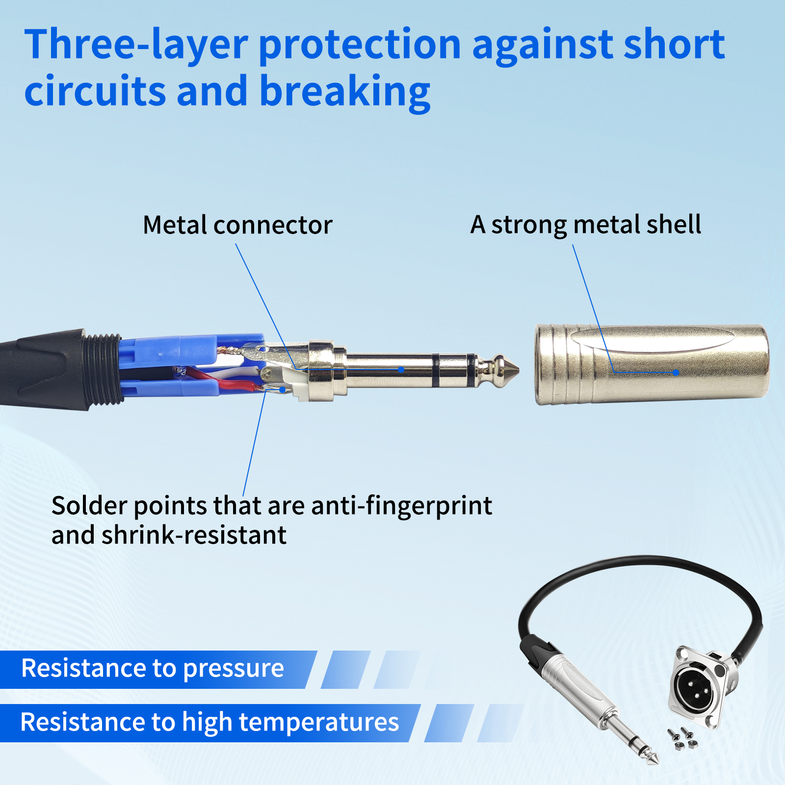 30cm XLR Pass Through Cable, No Solder, for Stage Box, Patch Panel, Floor Box - No Solder for Pro Audio Installations (XLR Male to 1/4" TRS Male 2-Pack)