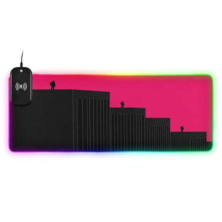 Person and Rooftop Large RGB Gaming Mouse Pad with Fast Wireless Charging, 31.5''x11.8''