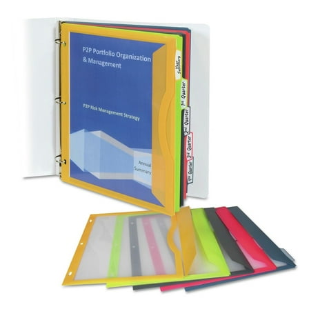 C-Line Binder Pockets 988" x 1138", Assorted Colors, Pack of 5