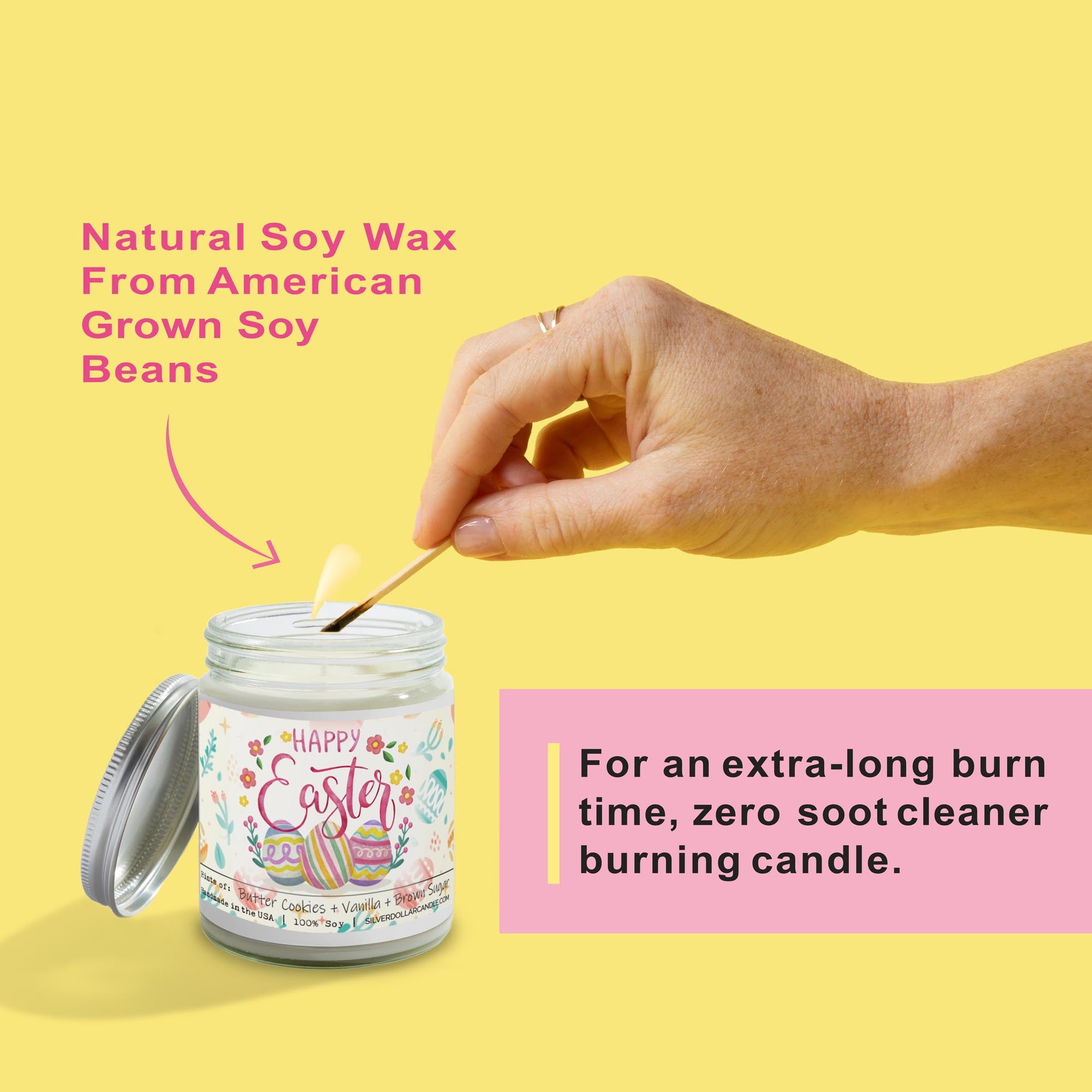 Happy Easter Scented Candle - Sweet Sugar Cookie Scent - Handmade Soy Wax Candle, 9oz - Sweet Sugar Cookie Scent