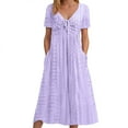 thumbnail image 1 of Vestido largo liso con cuello en V y volantes de encaje para mujer - Poliéster elástico, elegante/casual, lavable a máquina, para la noche/cócteles, 1 of 7