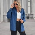 thumbnail image 5 of SWSMCLT Women's Soft Button Down Shirt Fall Pocket Coat Western Top Long Sleeve Split Summer Spring Denim Dark Blue Small, 5 of 5