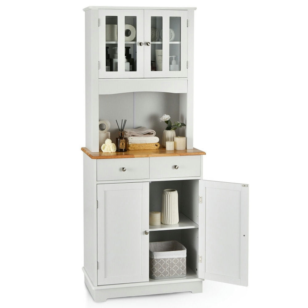 Finihen Kitchen Storage Cabinet, Buffet Sideboard, Kitchen Pantry Cabinet with Wood Top and Hutch, for Dining Room, Kitchen, Living Room, White Finihen Kitchen Storage Cabinet, Buffet Sideboard, Kitchen Pantry Cabinet with Wood Top and Hutch, for Dining Room, Kitchen, Living Room, White