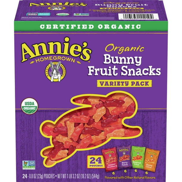 Annie's Organic Bunny Fruit Snacks, Variety Pack, 24 ct, 0.8 oz