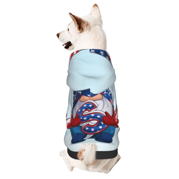 Fotbe Cute Gnomes in USA1 Sudadera con Estampado para Perros Pequeños – Suéter con Capucha para Mascotas, Tela Suave de Forro Polar con Bolsillo-X-Large