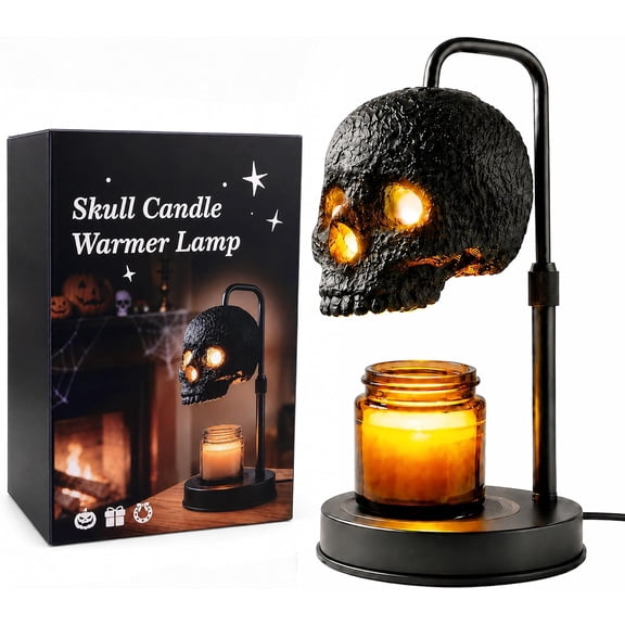 Skull Candle Warmer Lamp with Timer, Dimmer and Adjustable Height, 2 Bulbs Included, Gothic Decor for Bedroom, Living Room, Halloween