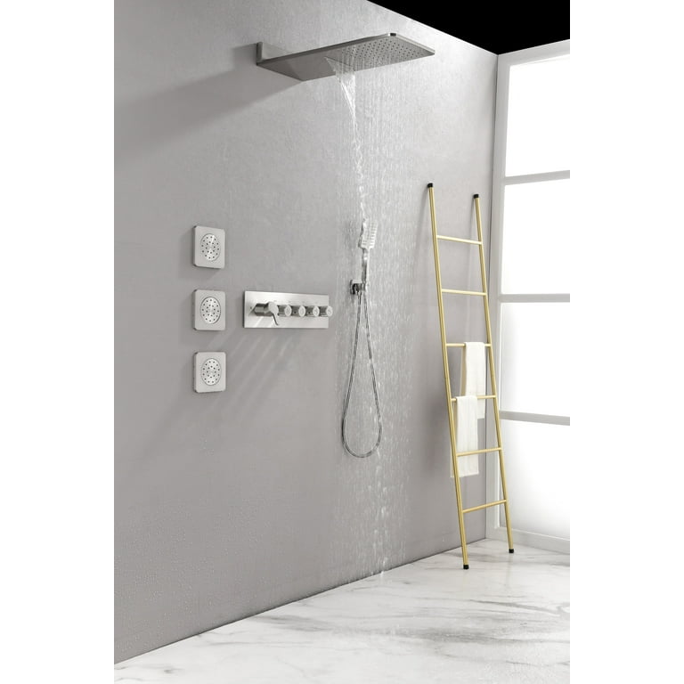 Luxury Wall Mount Waterfall and Rainfall Shower Head Set with Hand Shower