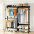 thumbnail image 6 of Heavy Duty Rolling Clothes Rack with Wheels Adjustable 3 Tiers Wire Shelving Organizing Unit with 2 Rails and Side Hooks, 6 of 9