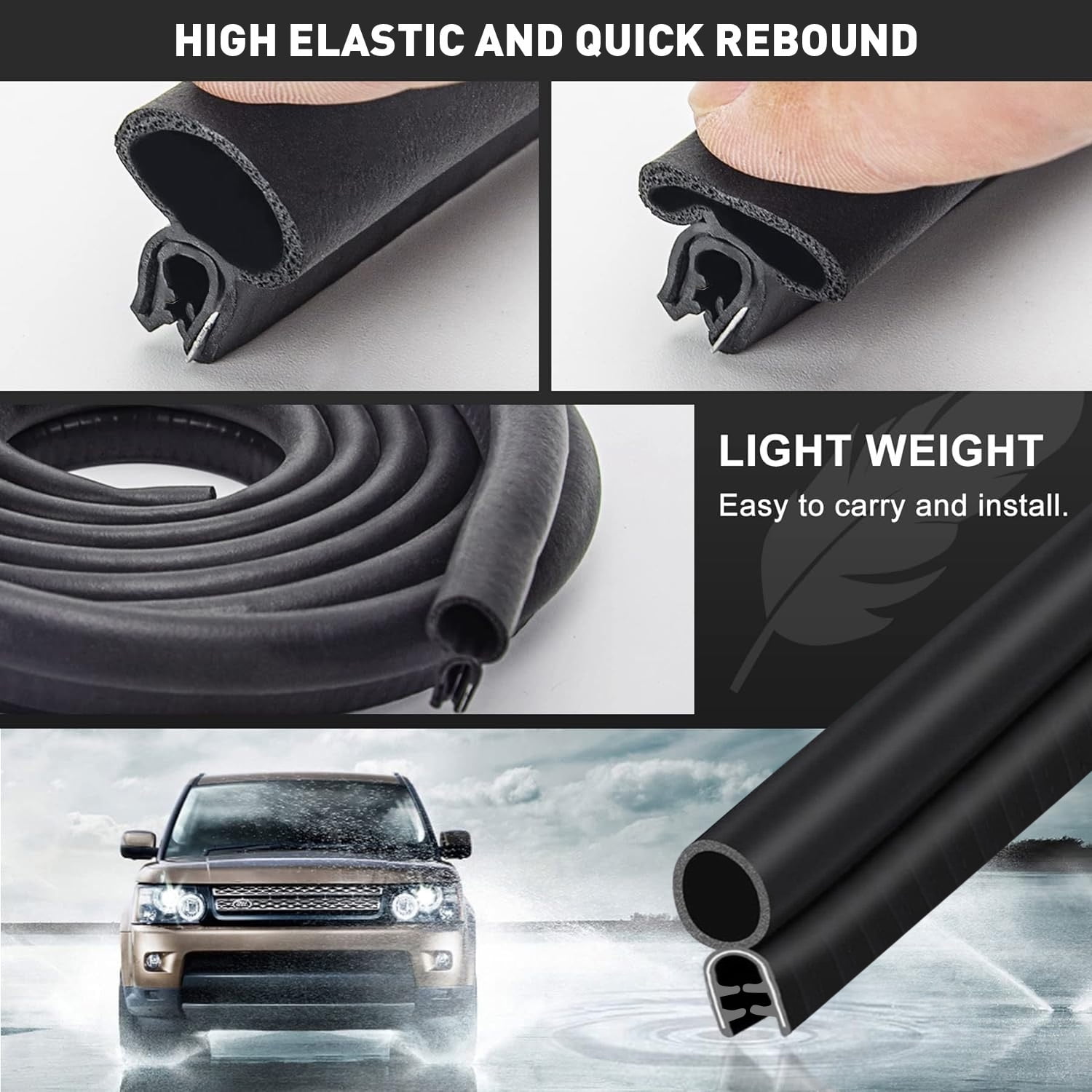 13Ft Automotive Weather Stripping Car Door Rubber Trim Seal Strip Gasket with Top Bulb for Bus Camper Boat RV Truck Doors Home Applications