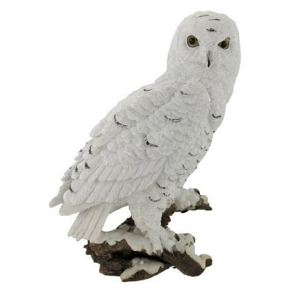Things2Die4 13" Snowy Owl on a Branch Garden Statue