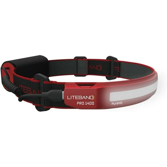 Liteband PRO 1400 Lumen LED Headlamp, Rechargeable Battery Powered, Hard Hat Light, Red