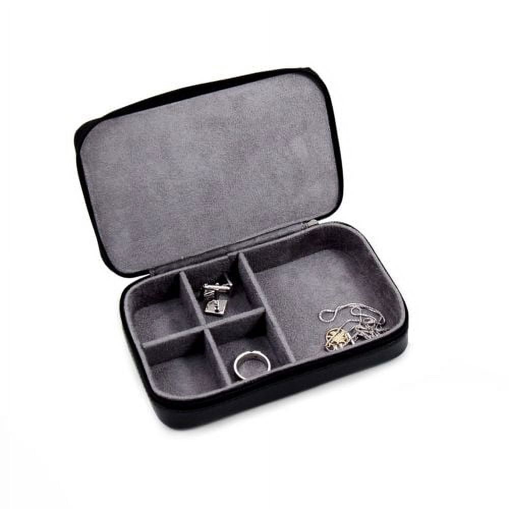 Bey-Berk International BB631BLK Leather Multi Compartment Jewelry Box with Zippered Closure - Black