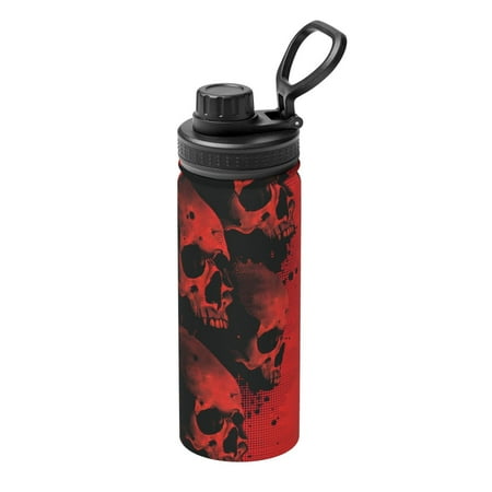 

Uemuo Red And Black Abstract Skull 18OZ Insulated Kettle Sports Water Bottle Stainless Steel Kettle Vacuum Insulated Flask Flip Lid Travel Mug
