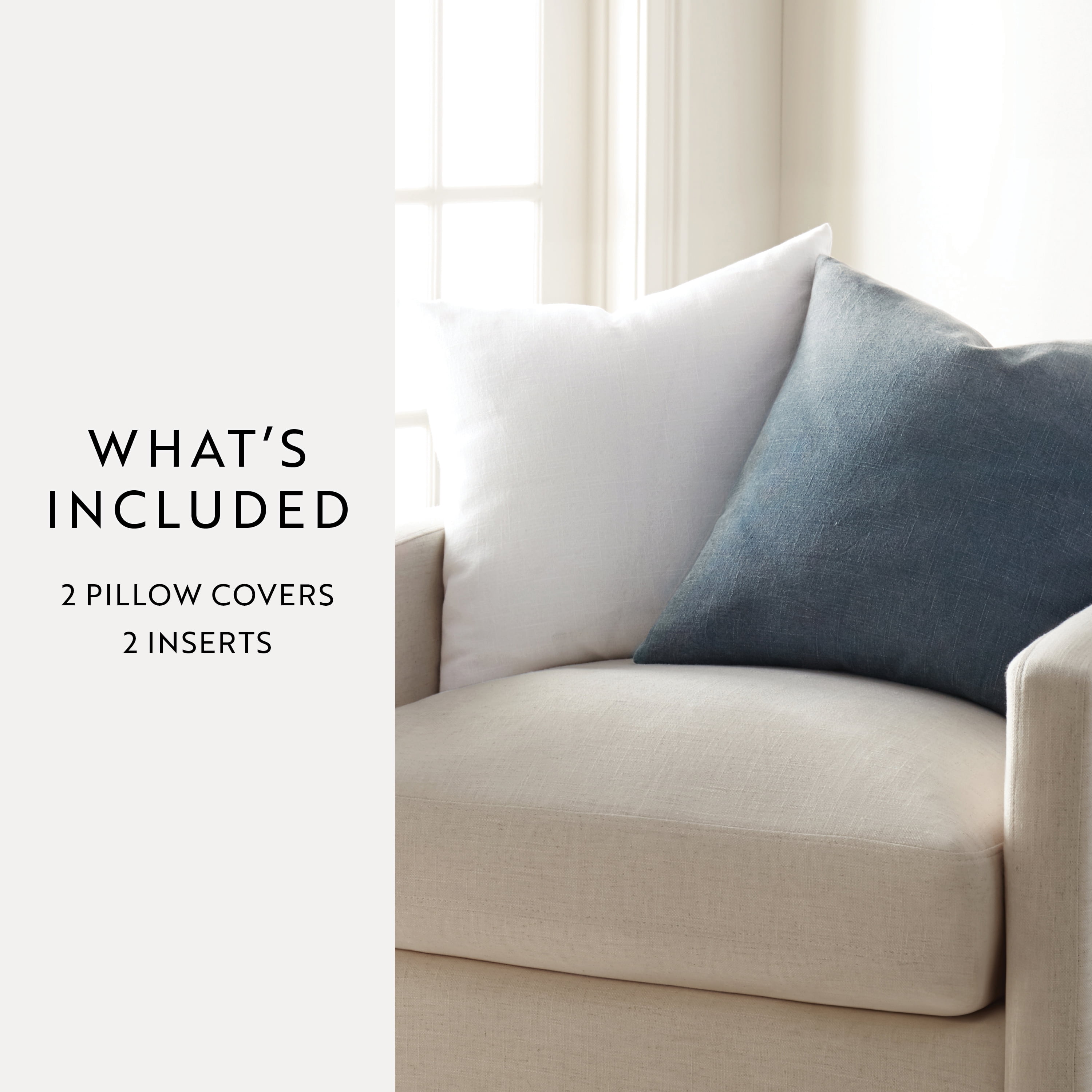Noble Linens 2-Pack Cotton Slub Decor Throw Pillows Solids Navy & White