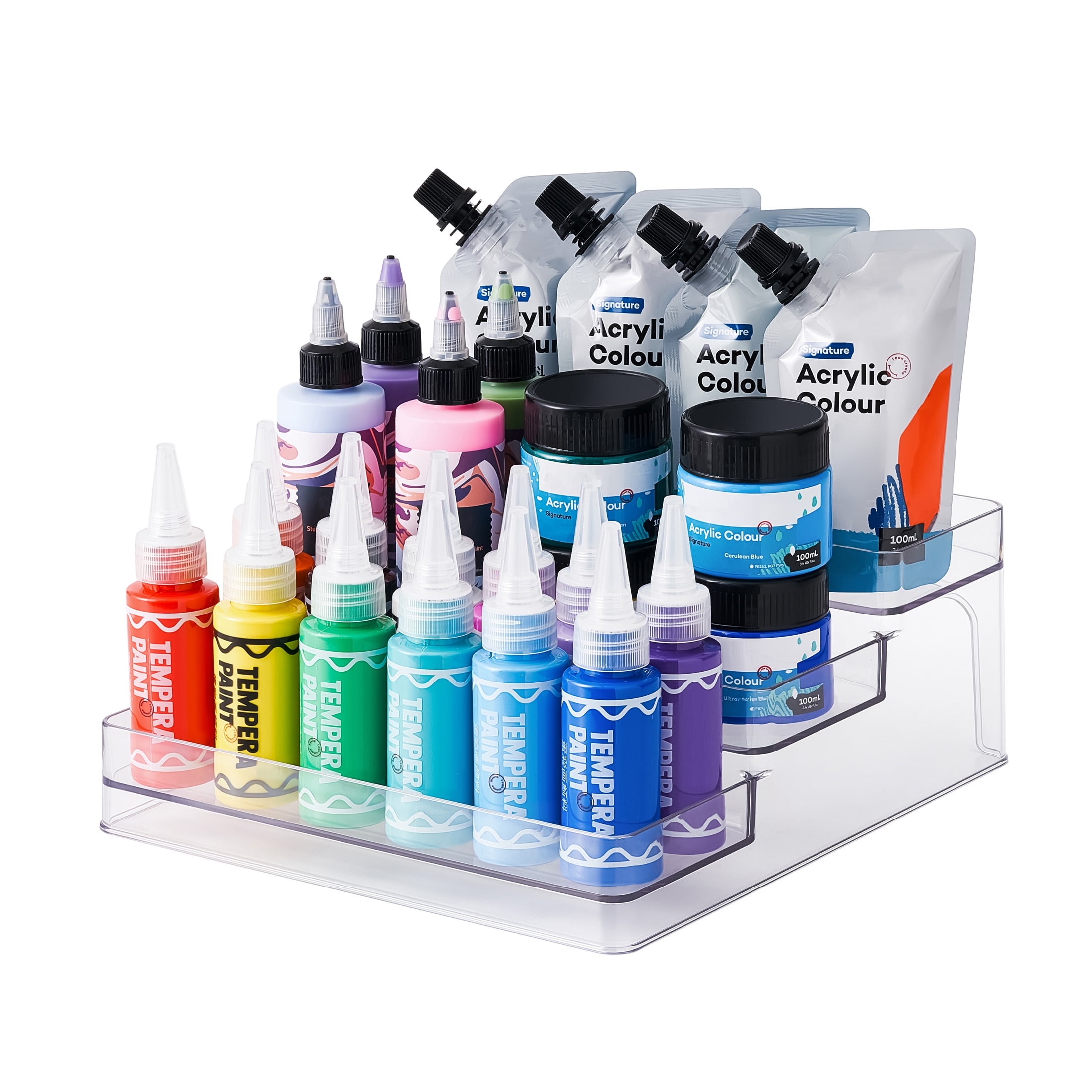 3-Tier Clear Storage Shelf Organizer by Simply Tidy - Sturdy Plastic Rack for Paint Bottles - Small Jars & Craft Supplies - 1 Pack