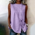 thumbnail image 2 of Sevevn Women's Summer Sleeveless Button Down Tank Top Casual Round Neck Drawstring Waist Flowy Tunic Blouse Purple M, 2 of 7