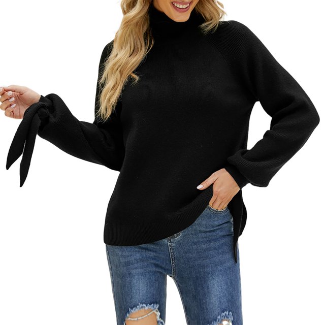 Gibobby Suéter para mujer, Suéteres de otoño para mujer 2023 de gran tamaño, cuello alto grueso, suéter de punto grueso(Negro,CH)