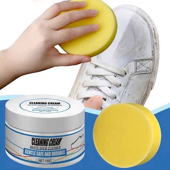 RAGUPEL White Shoe Cleaning Cream No-Rinse Sports Canvas Shoe Cleaner Shoe Cleaner White Shoe Cleaner No Damage to Shoes No Need for Water Clean and Bright (1X Detergent 1X Sponge)