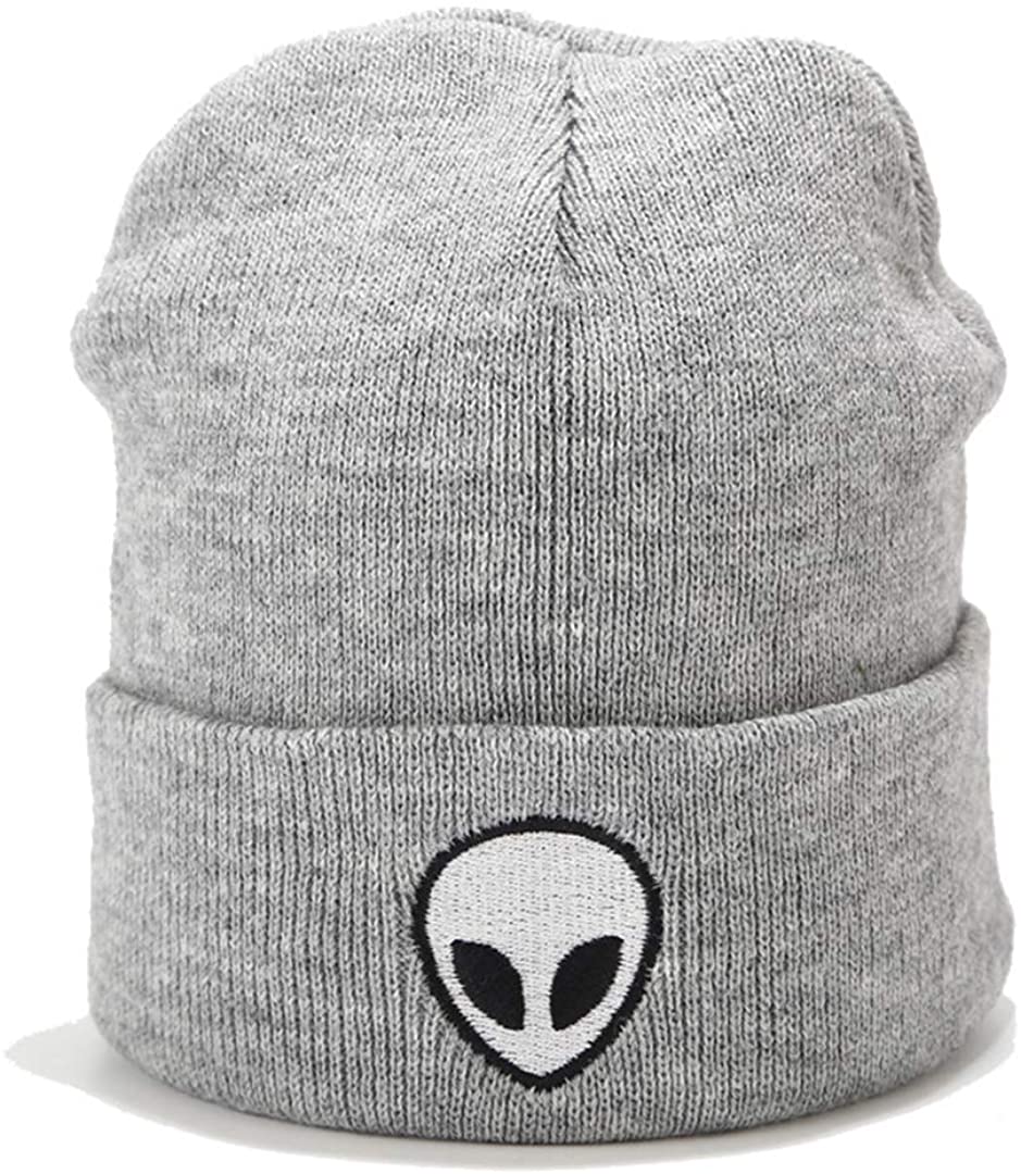 Alien Embroidered Cuffed Beanie Hat 