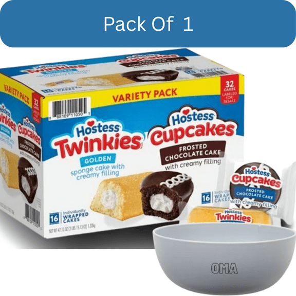 Hostess Twinkies & Cupcakes Variety Pack Snack Cakes, 32 pk. with white bowl by OMA
