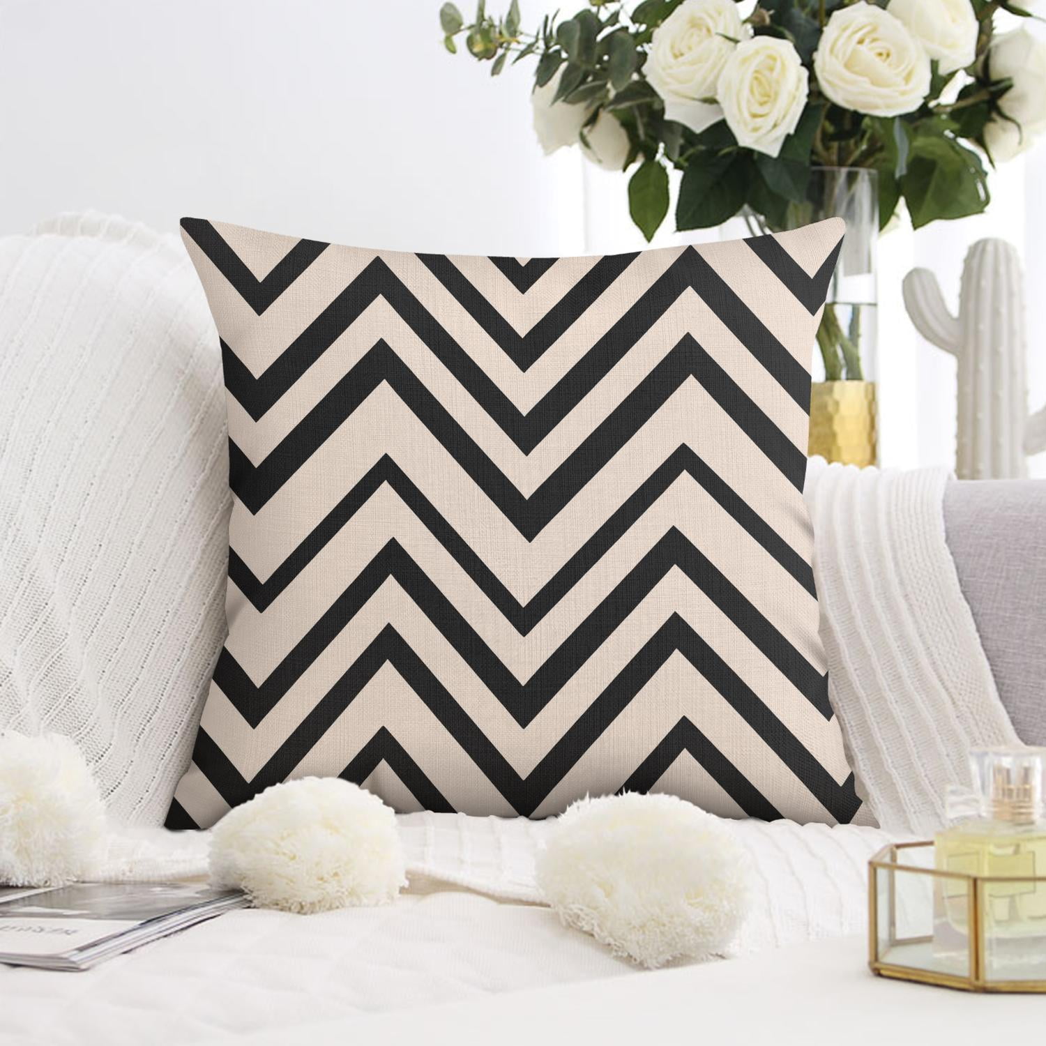 Black and White Geometric Lines Of Borders Decor Throw Pillow Covers 16 X 16 Inch, Set Of 4, Linen Study Sofa Cushion Cover Indoor Living Room Home Decor