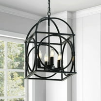 Industrial 4-Light chandelier, Black caged Lantern Light Fixture, Rustic Kitchen Island Pendant Lighting