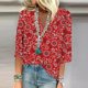thumbnail image 2 of Blusa de mujer SCZ camisas sueltas casuales manga 3/4 estampado cuello en V rojo talla S, 2 of 6