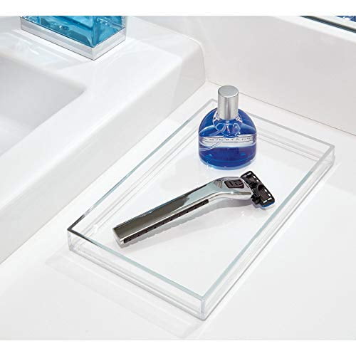 College and Vanity Dorm iDesign Clarity Metal Tumbler Makeup Brush Toothbrush Holder for Bathroom Countertop Clear and Brushed Desk
