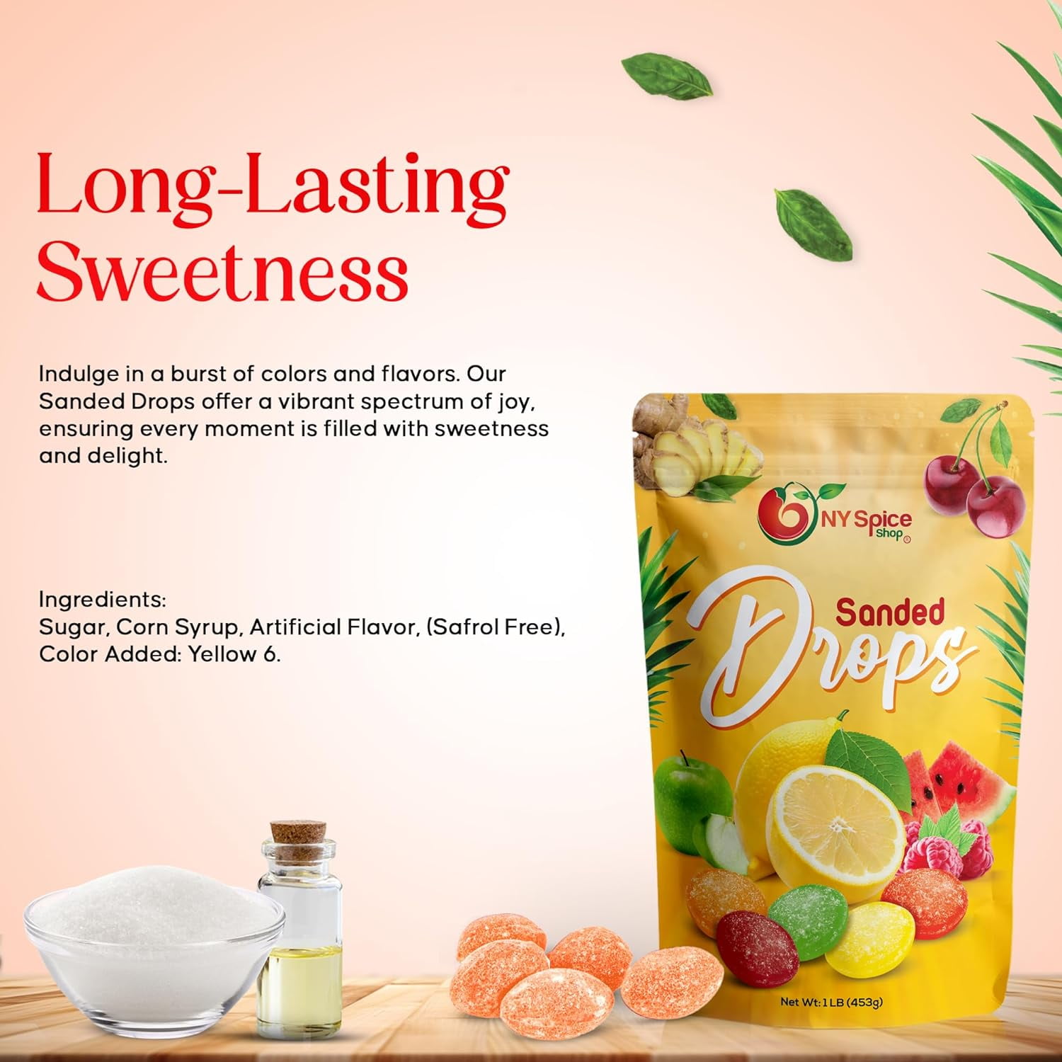 NY SPICE SHOP Sassafras Sanded Candy Drops - 5 Pound - Classic Sassafras Flavored Hard Candy - Sour Drops Candy - Old Fashioned Sanded Drops - Perfect for Snacking, Sharing & Decor