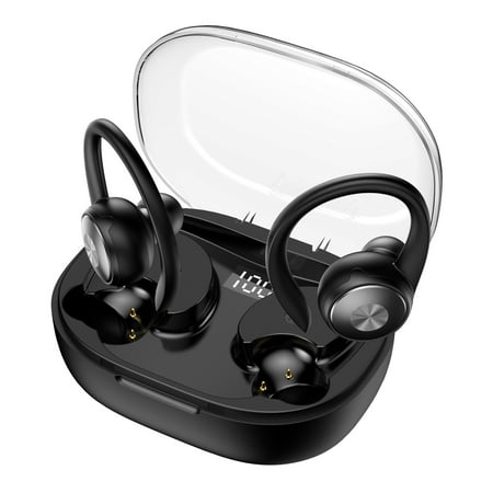 Wireless Earbuds, Bluetooth 5.3 Sports Headphones with Earhooks Stereo Deep Bass Noise Cancelling Earphones 48H Playtime LED Display IPX7 Waterproof Earbud with Mic Headset for Workout Running