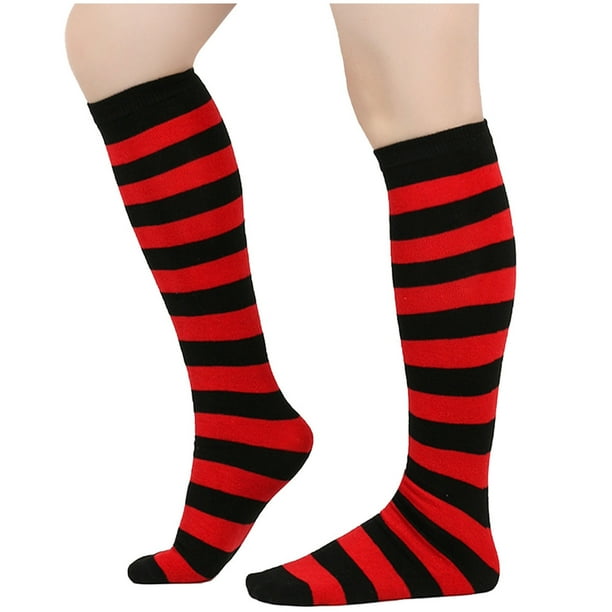 Calcetines de invierno cálidos a rayas hasta la pantorrilla y hasta la rodilla para mujer y hombre, calcetines universales hasta la pantorrilla, calcetines de algodón para mujer.