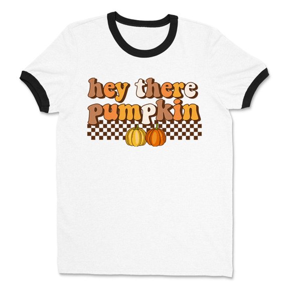 Retro Hey There Pumpkin Ringer Tee Shirt Unisex Large White/Black