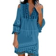 thumbnail image 1 of Vestido de encaje con cuello en V y hombros descubiertos para mujer - Vacaciones de verano en la playa - Cordón ajustable - Tejido de encaje - Tallas S-XXXXXL, 1 of 5