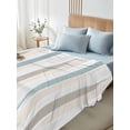 thumbnail image 5 of Teal Beige Brown Flat Sheets Only Queen Size, Soft Breathable Bed Top Sheets for Mattress, Modern Oil Painting Striped Abstract Art Luxury Bedding Flat Sheets for Home Hotel Bedroom Bed Protection, 5 of 9