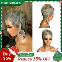 DOPI Grey Short Pixie Cut Bob - Hair Wigs For Women and Girls, Wavy Wigs, Glueless