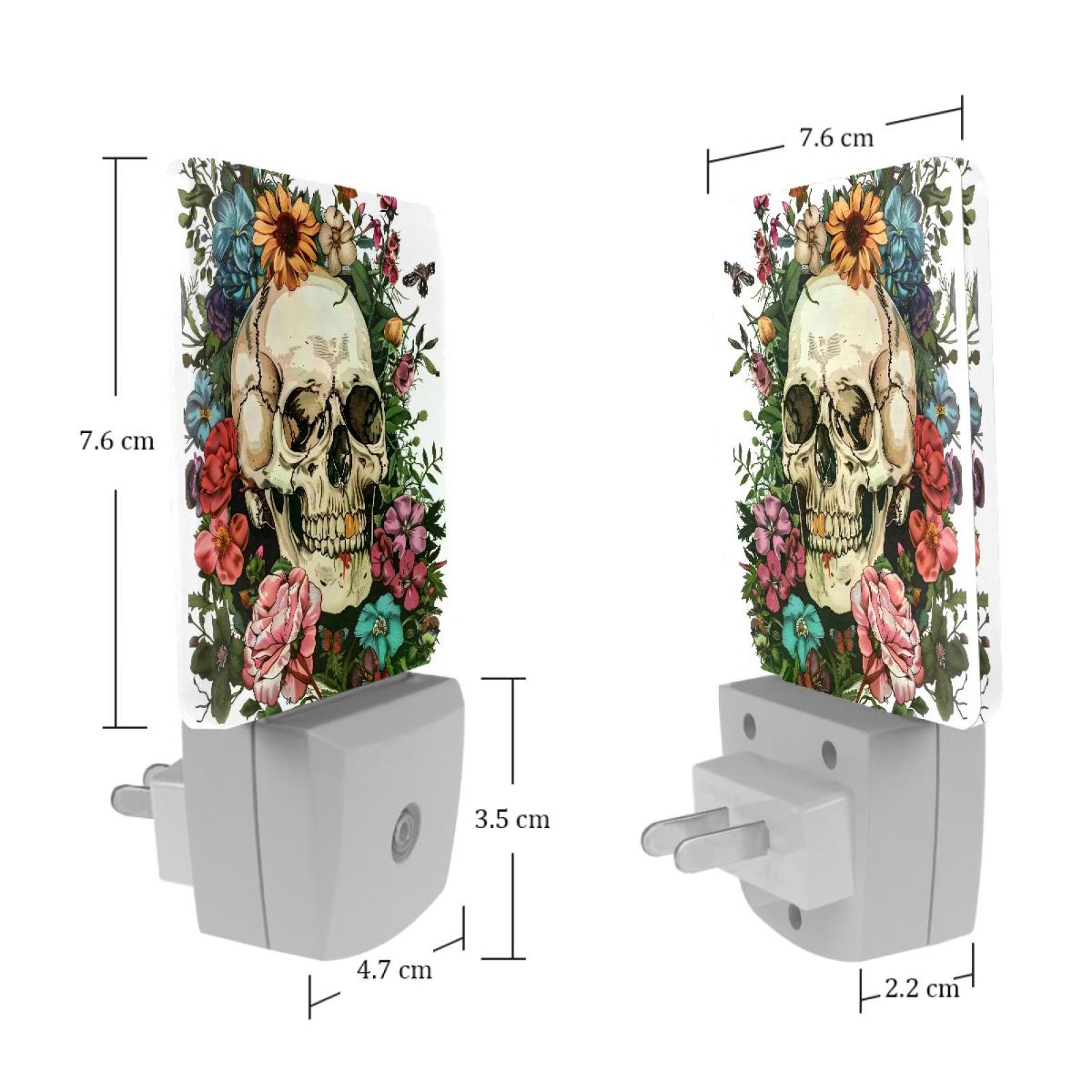 PhooArto Vintage Sugar Skull Flowers Plug in LED Night Light Auto Sensor Dusk to Dawn Decorative Night for Bedroom, Bathroom, Kitchen, Hallway, Stairs, Baby's Room, Energy Saving