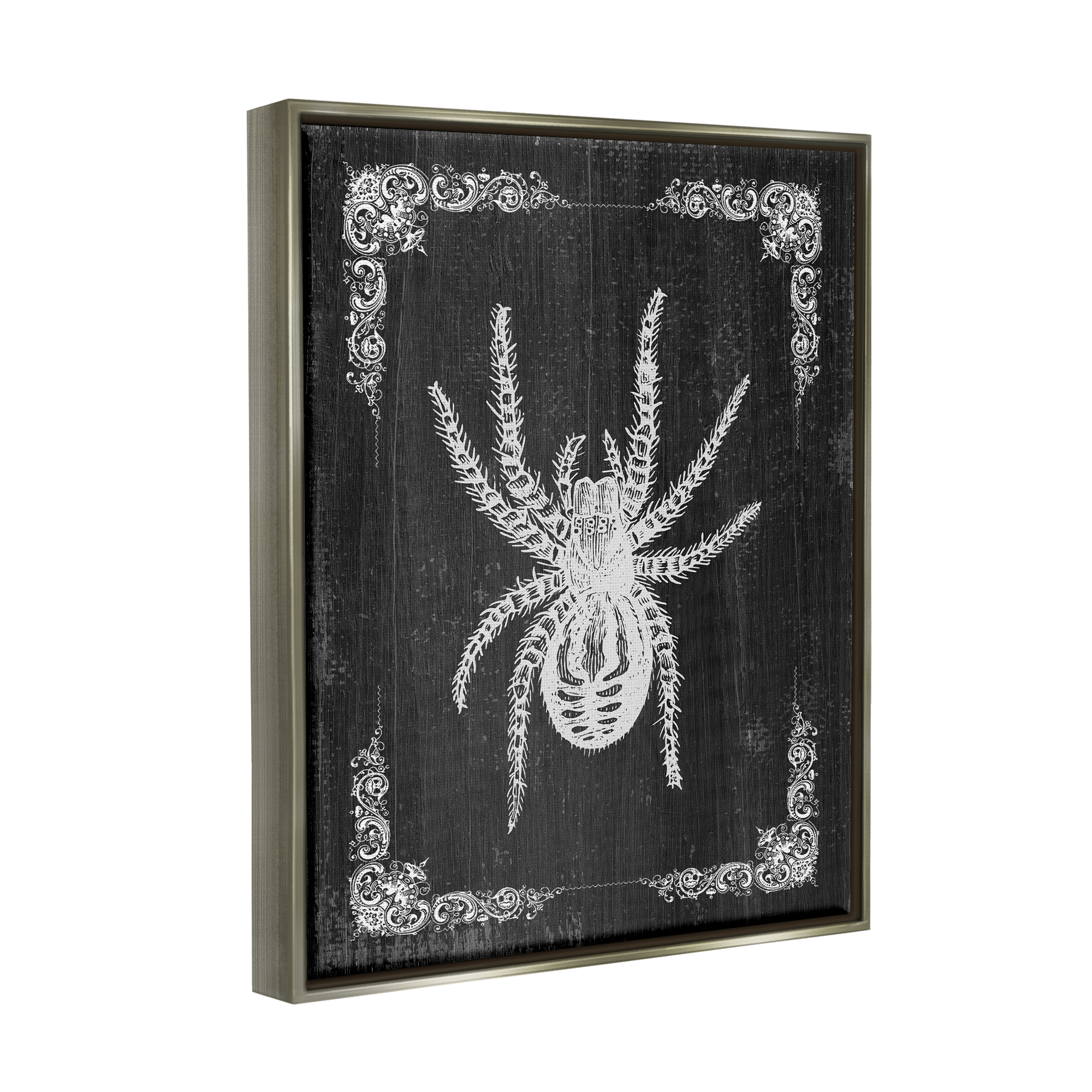 Stupell Industries Black & White Spider Holiday Painting Gray Floater Framed Art Print Wall Art, 17 x 21